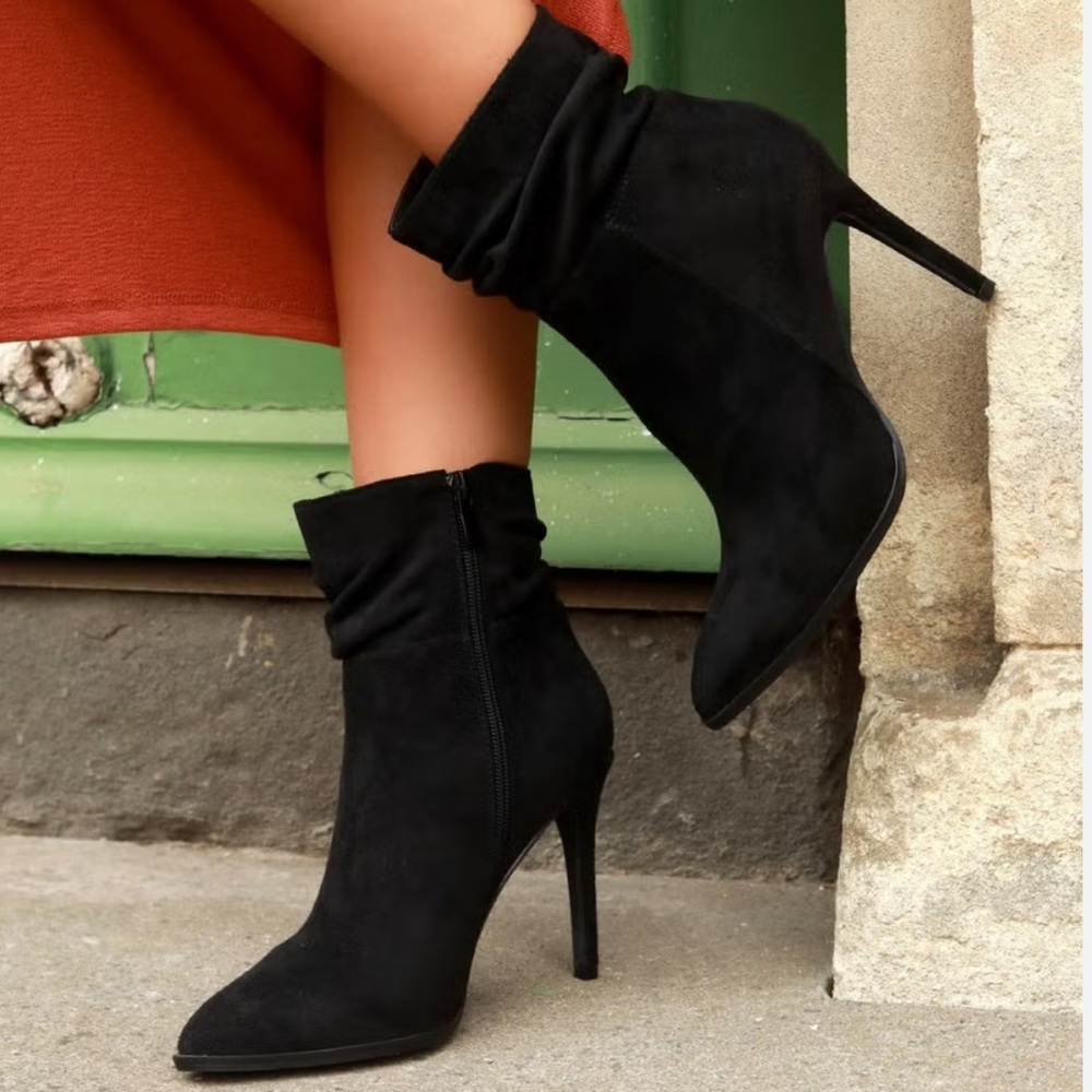 Taylor Black Suede Pointed-Toe Stiletto Ankle Boots
